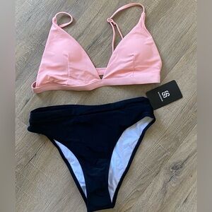 BRAND NEW AMAZON swim two piece swim suit peach and black size small. Tag